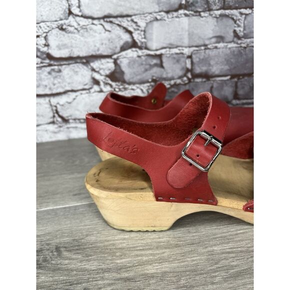 Lotta's Stockholm T-bar Highwood Red Leather Clogs Nubuck Women Sz 41EU/10.5M US - Picture 2 of 16